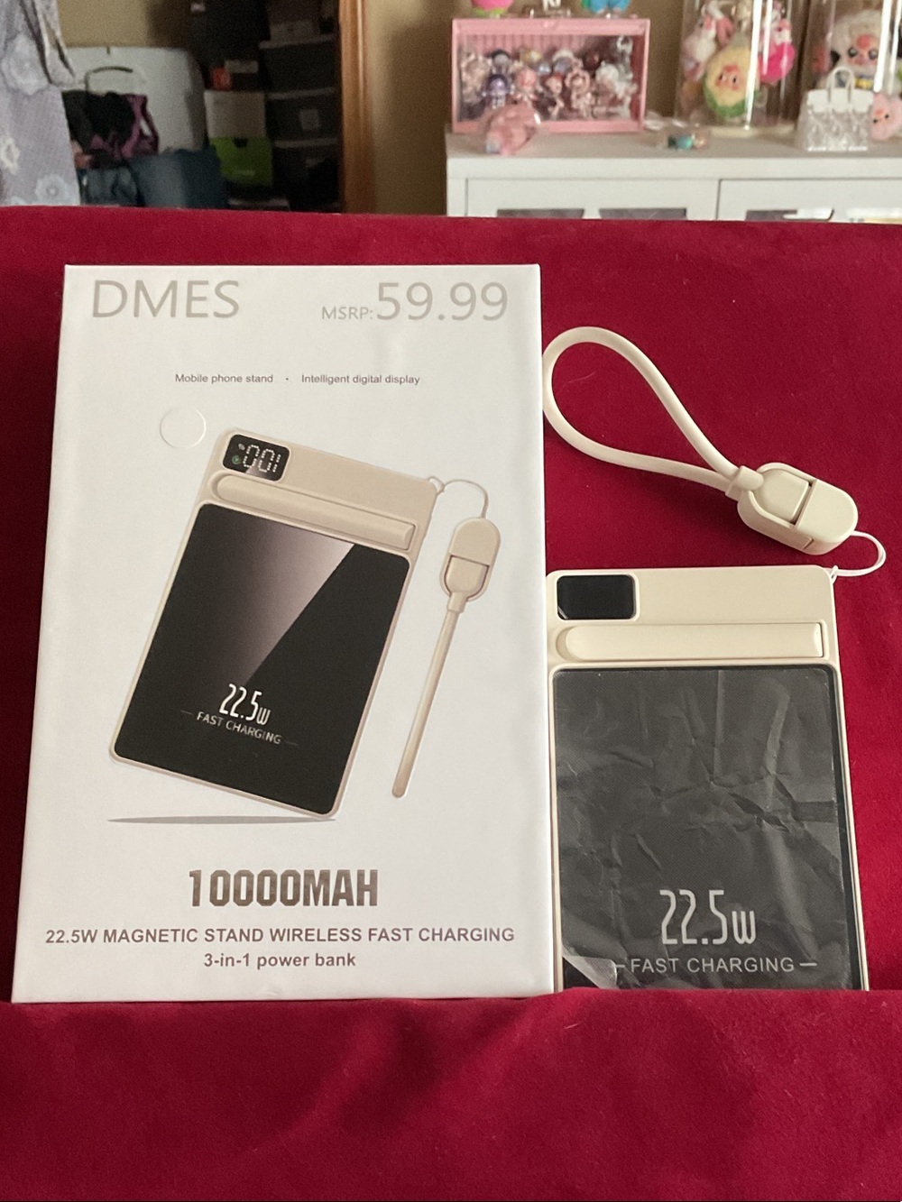 10000mAh 22.5W Magnetic Stand Wireless Power Bank - Cream